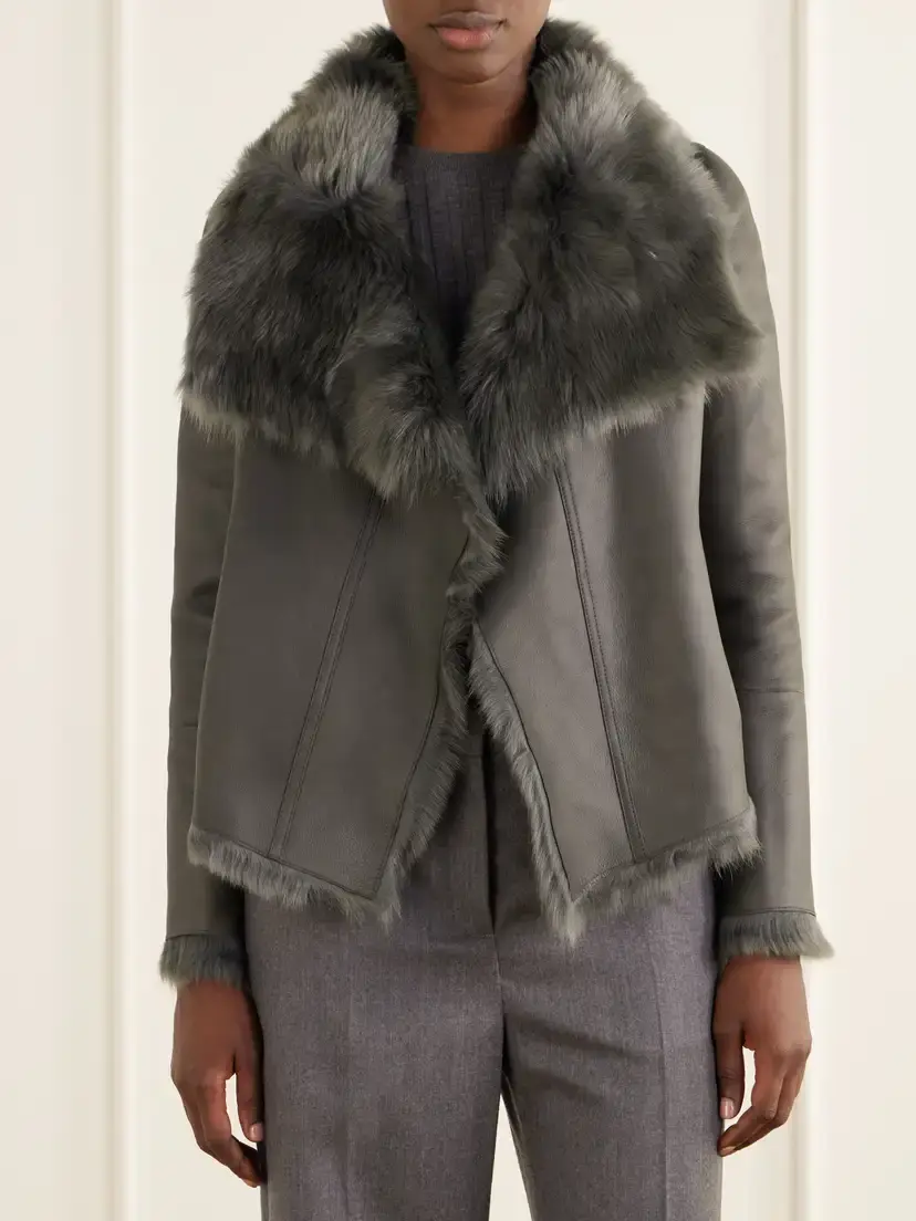 Yves Salomon Reversible Shearling And Leather Jacket - Green | Thumbnail 3 Yves Salomon Reversible Shearling And Leather Jacket - Green | Thumbnail 3