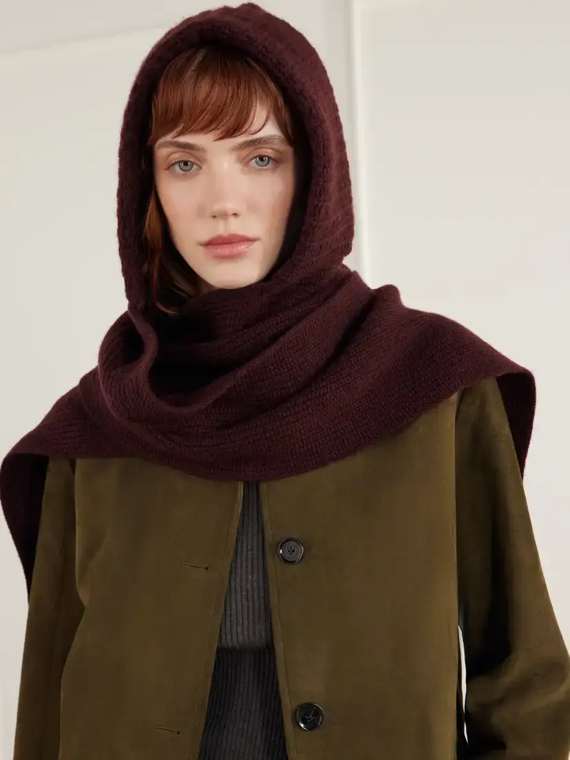 Yves Salomon Hooded Ribbed Wool And Cashmere-blend Snood - Burgundy | Thumbnail 2