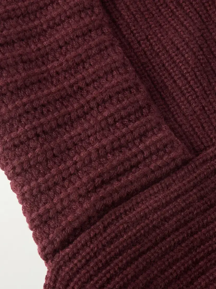 Yves Salomon Hooded Ribbed Wool And Cashmere-blend Snood - Burgundy | Thumbnail 3