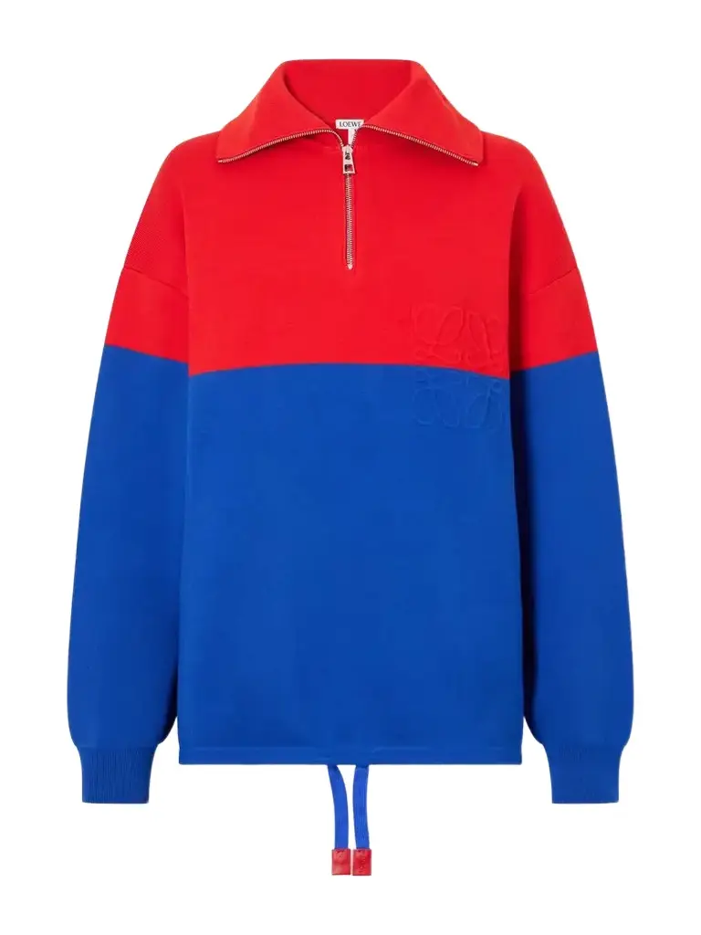 Loewe Anagram-embossed Two-tone Cotton-blend Jersey Half-zip Sweatshirt | Image 1 Loewe Anagram-embossed Two-tone Cotton-blend Jersey Half-zip Sweatshirt | Image 1