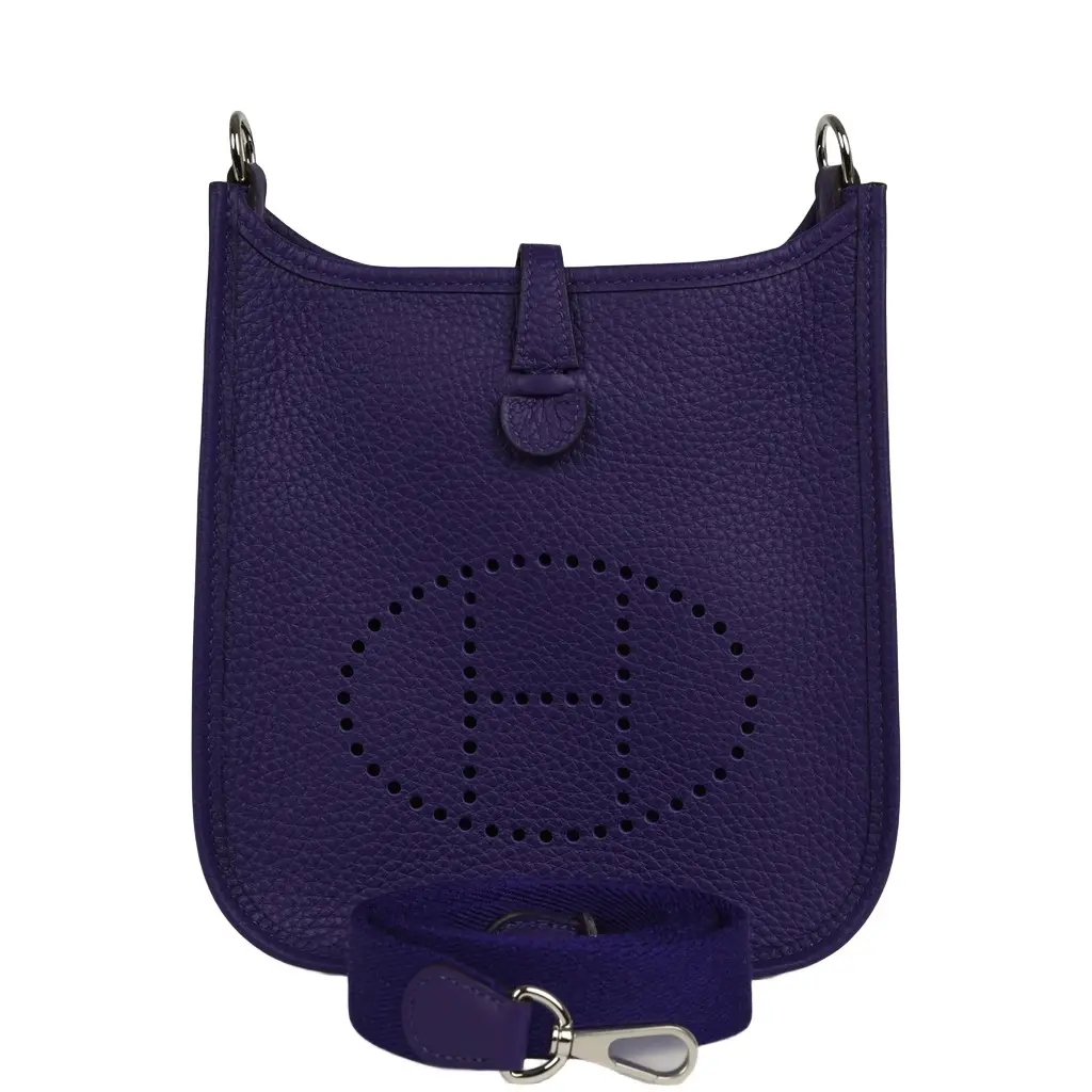 HERMÈS Hermes Evelyne TPM Purple Clemence Palladium Hardware | Image 1 HERMÈS Hermes Evelyne TPM Purple Clemence Palladium Hardware | Image 1