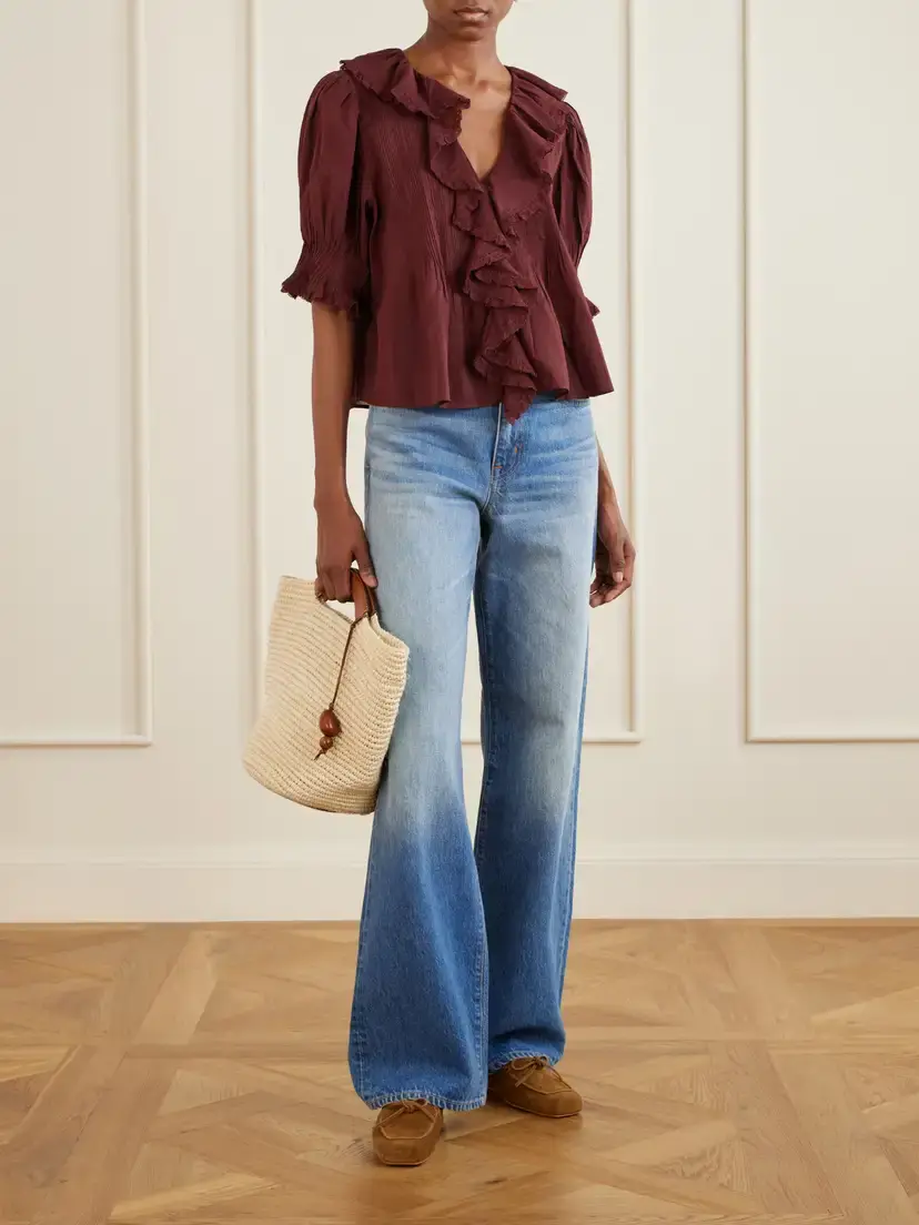 DÔEN Henri Shirred Lace-trimmed Organic Cotton Blouse | Thumbnail 2 DÔEN Henri Shirred Lace-trimmed Organic Cotton Blouse | Thumbnail 2