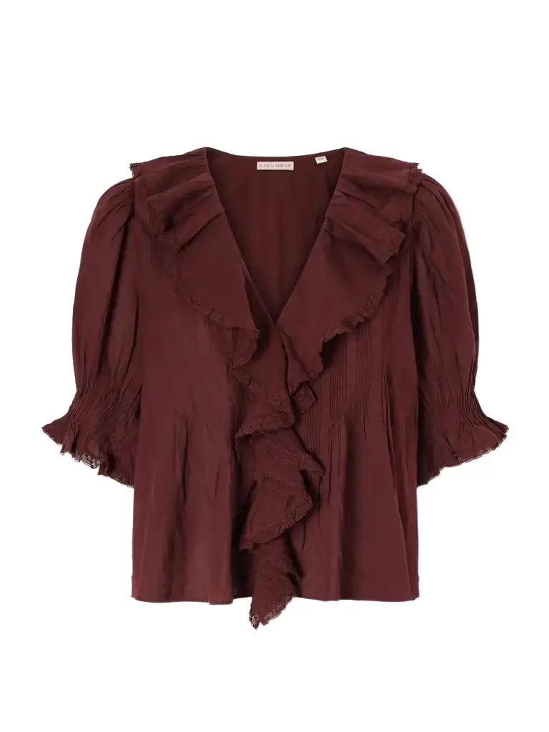Henri Shirred Lace-trimmed Organic Cotton Blouse Henri Shirred Lace-trimmed Organic Cotton Blouse