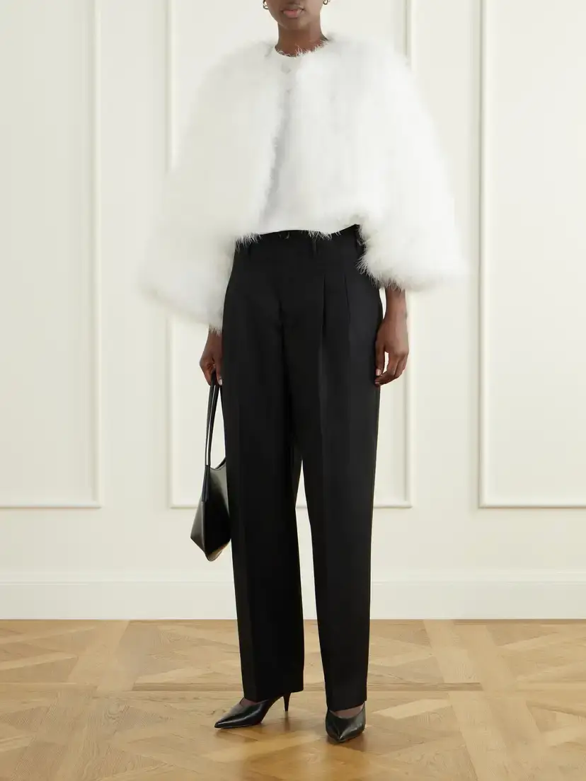 Yves Salomon Cropped Feather-trimmed Satin Cape | Thumbnail 2 Yves Salomon Cropped Feather-trimmed Satin Cape | Thumbnail 2