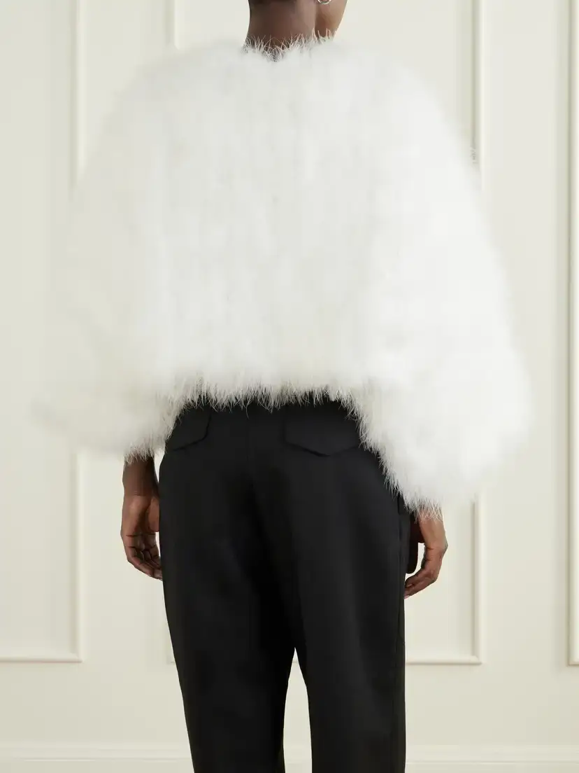 Yves Salomon Cropped Feather-trimmed Satin Cape | Thumbnail 4 Yves Salomon Cropped Feather-trimmed Satin Cape | Thumbnail 4