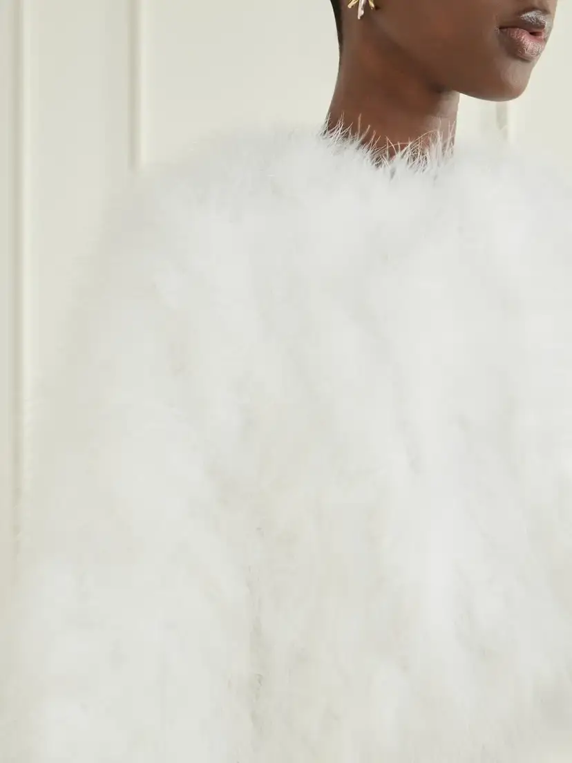 Yves Salomon Cropped Feather-trimmed Satin Cape | Thumbnail 5 Yves Salomon Cropped Feather-trimmed Satin Cape | Thumbnail 5