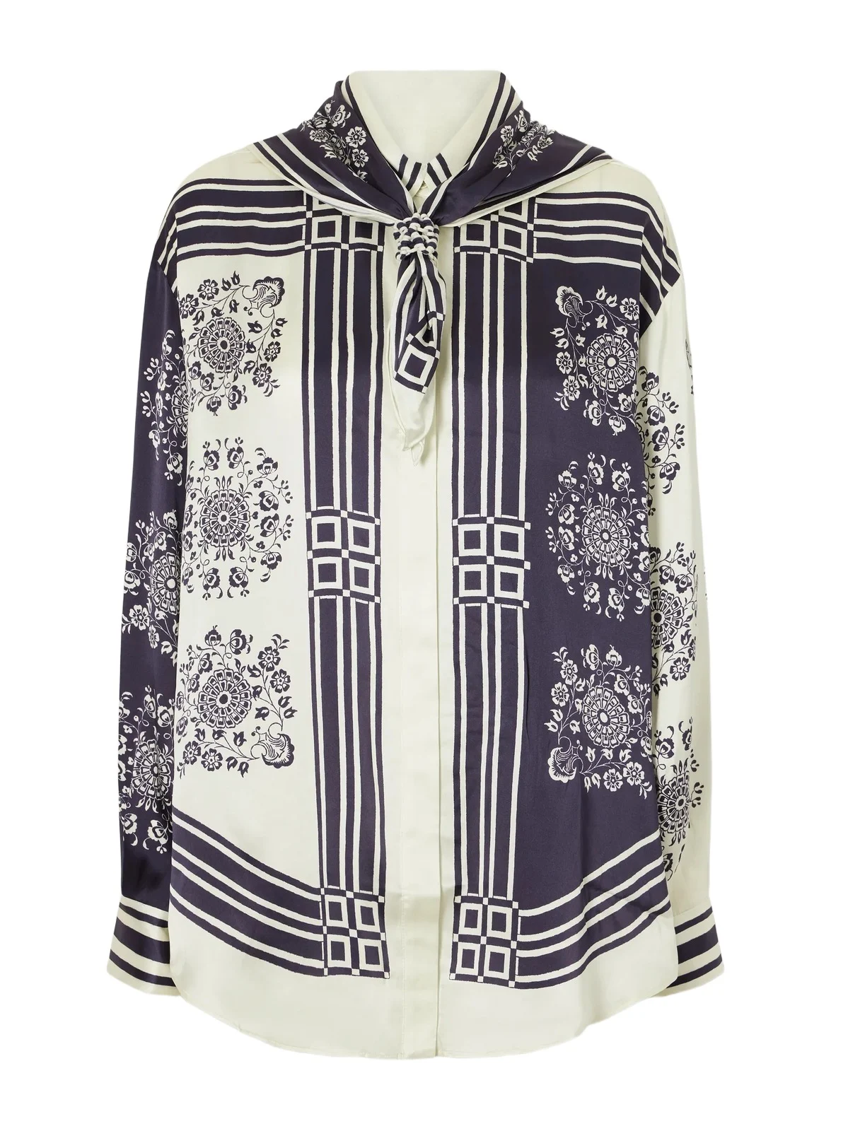 Banderra Scarf-detailed Printed Silk-satin Shirt Banderra Scarf-detailed Printed Silk-satin Shirt