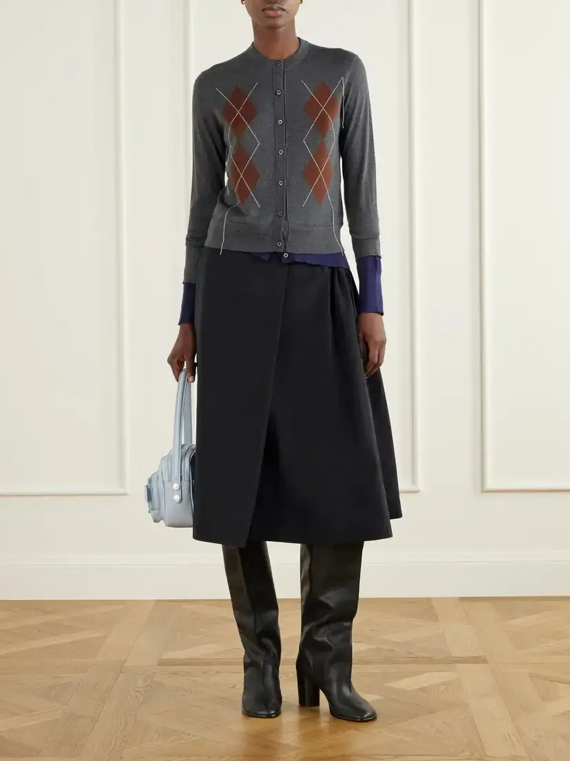 Acne Studios Argyle Silk, Wool And Cashmere-blend Cardigan - Gray | Thumbnail 2 Acne Studios Argyle Silk, Wool And Cashmere-blend Cardigan - Gray | Thumbnail 2