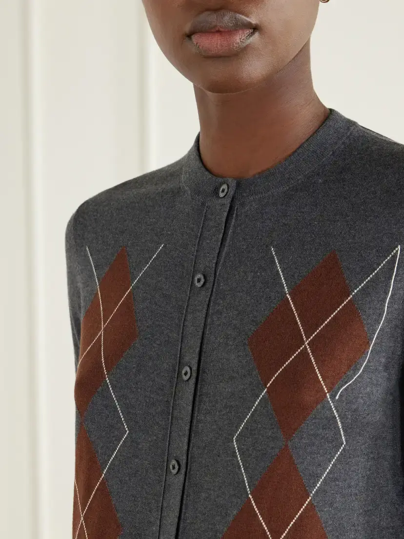Acne Studios Argyle Silk, Wool And Cashmere-blend Cardigan - Gray | Thumbnail 4 Acne Studios Argyle Silk, Wool And Cashmere-blend Cardigan - Gray | Thumbnail 4