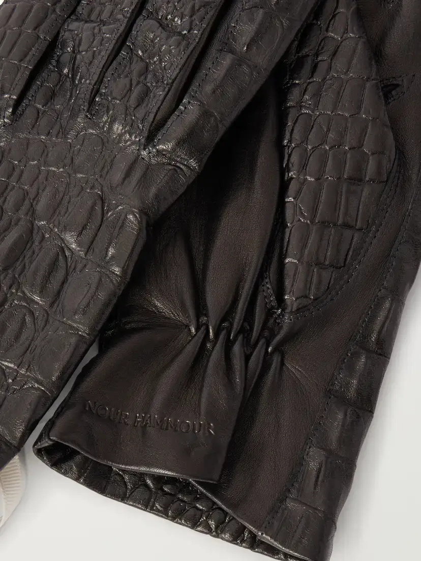 Nour Hammour Croc-effect Leather Gloves | Thumbnail 2 Nour Hammour Croc-effect Leather Gloves | Thumbnail 2