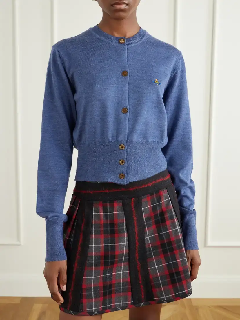 Vivienne Westwood Bea Logo-embroidered Wool And Silk-blend Cardigan - Blue | Thumbnail 3 Vivienne Westwood Bea Logo-embroidered Wool And Silk-blend Cardigan - Blue | Thumbnail 3