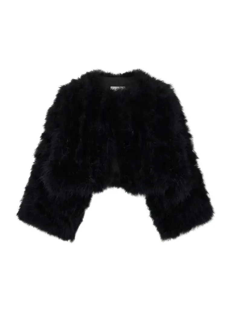 Yves Salomon Cropped Feather-trimmed Satin Cape | Image 1 Yves Salomon Cropped Feather-trimmed Satin Cape | Image 1