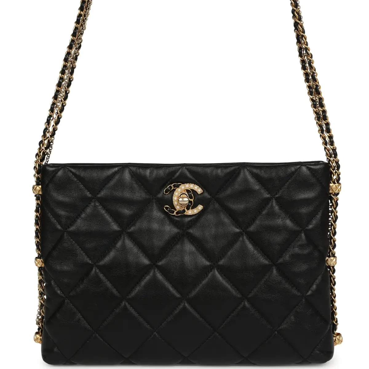 Chanel Pre-owned Chanel Crush On Chains Hobo Bag Black Lambskin Antique Gold Hardware