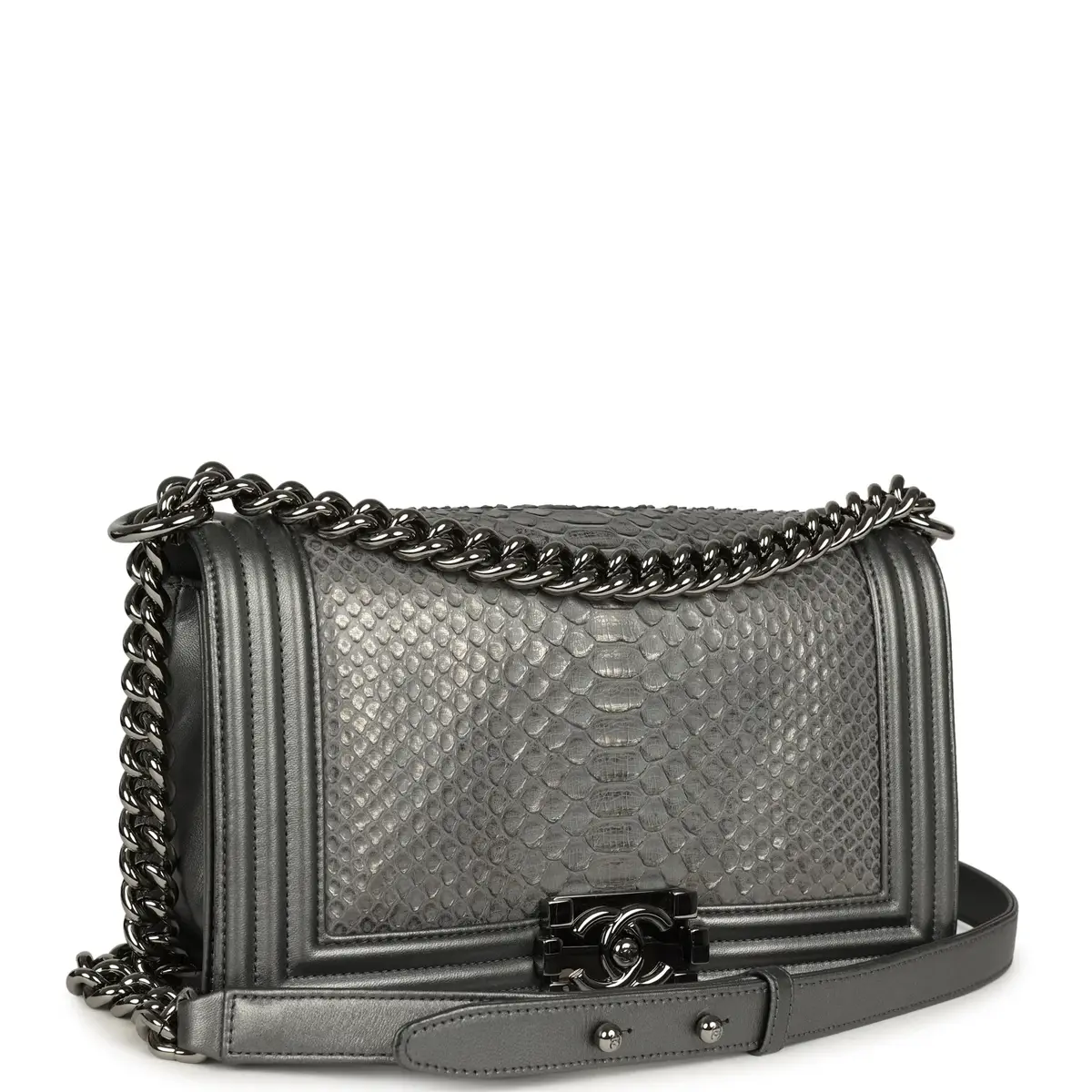 Chanel Pre-owned Chanel Medium Boy Bag Silver Python Ruthenium Hardware | Thumbnail 2