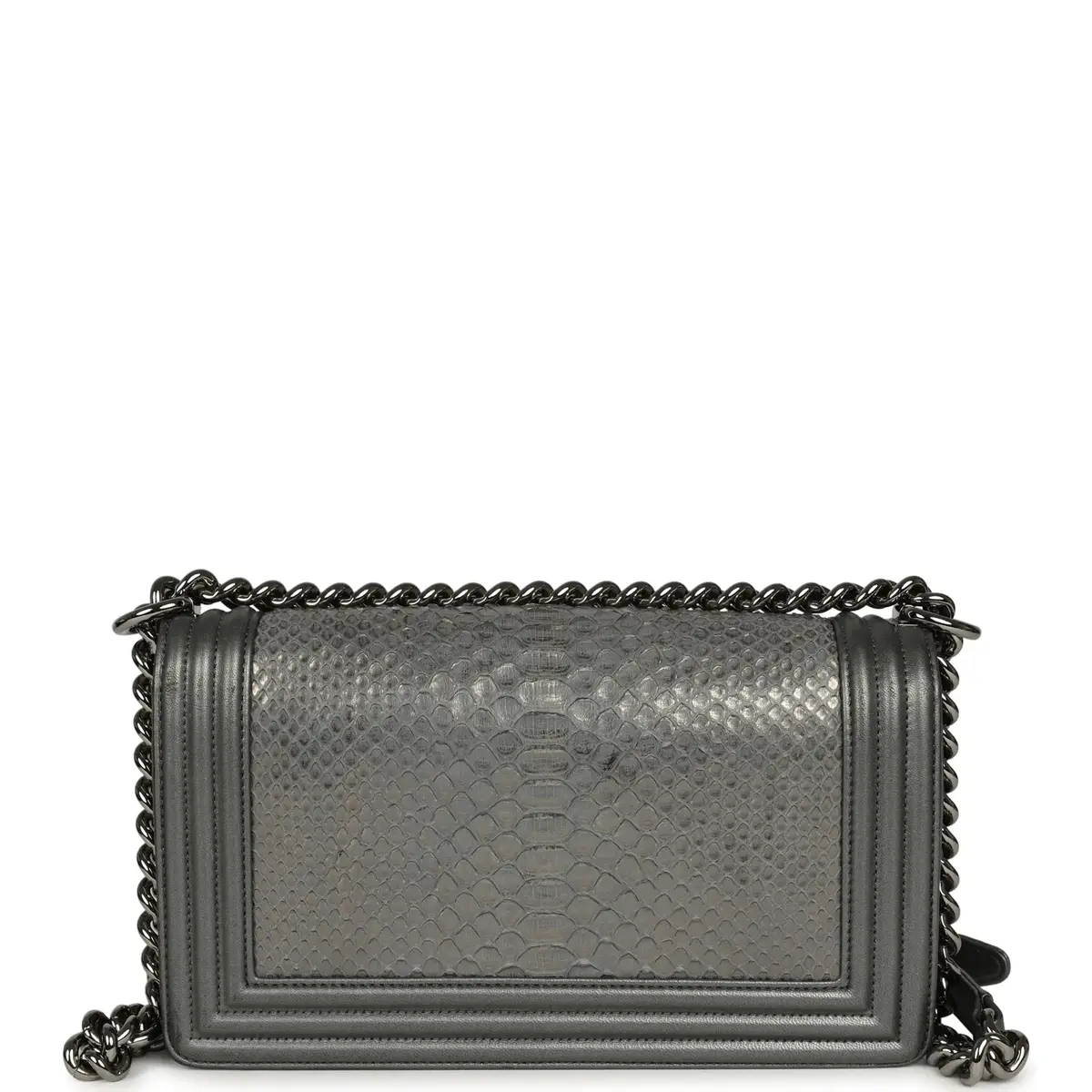 Chanel Pre-owned Chanel Medium Boy Bag Silver Python Ruthenium Hardware | Thumbnail 4