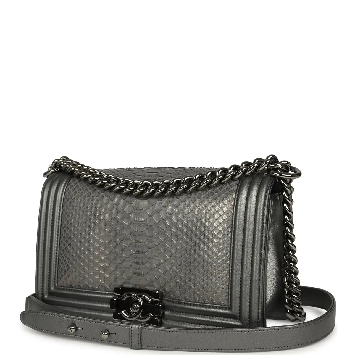 Chanel Pre-owned Chanel Medium Boy Bag Silver Python Ruthenium Hardware | Thumbnail 5