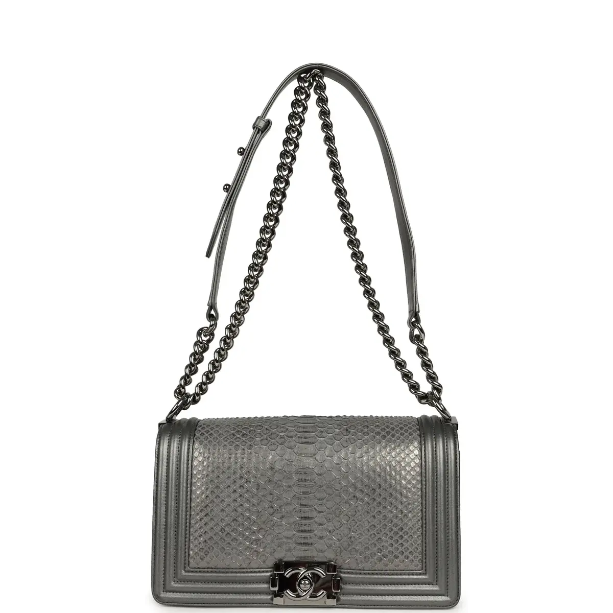 Chanel Pre-owned Chanel Medium Boy Bag Silver Python Ruthenium Hardware | Thumbnail 7