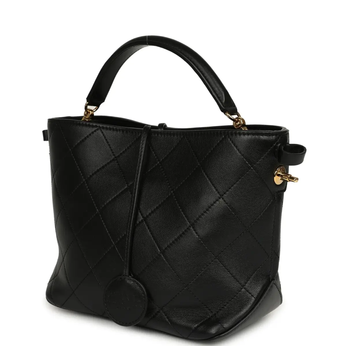 Chanel Pre-owned Chanel Top Handle Bucket Bag Black Calfskin Gold Hardware | Thumbnail 3 Chanel Pre-owned Chanel Top Handle Bucket Bag Black Calfskin Gold Hardware | Thumbnail 3