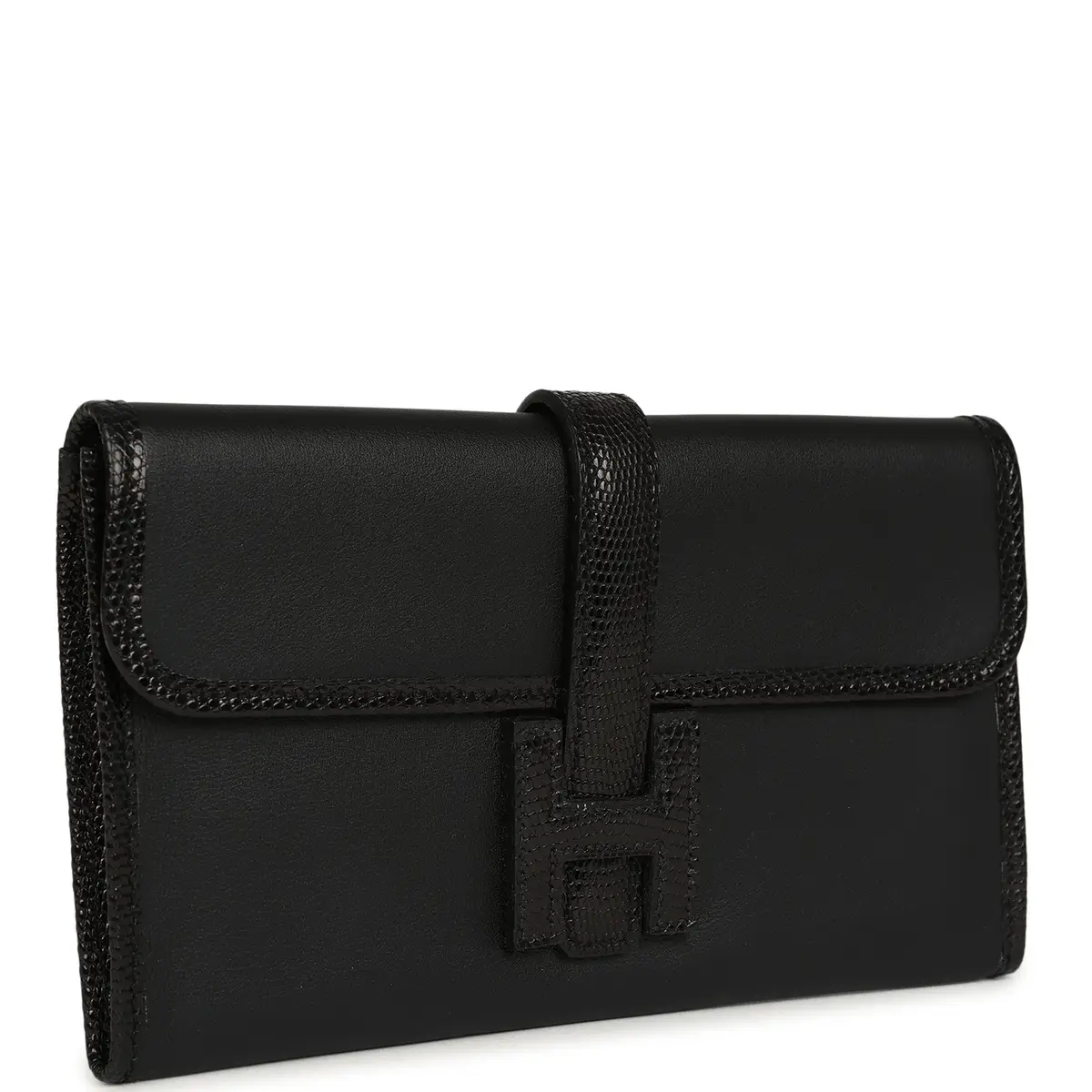 HERMÈS Pre-owned Hermes Jige Duo Clutch Touch Black Swift, Varanus Niloticus Lizard Touch Palladium Hardware | Thumbnail 2 HERMÈS Pre-owned Hermes Jige Duo Clutch Touch Black Swift, Varanus Niloticus Lizard Touch Palladium Hardware | Thumbnail 2