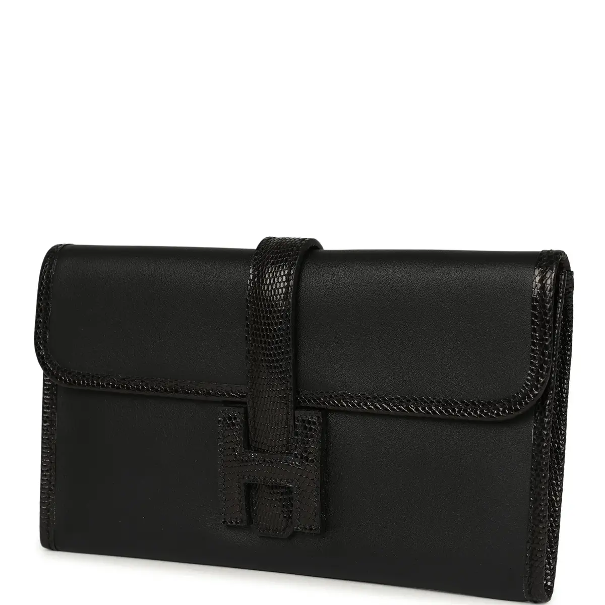 HERMÈS Pre-owned Hermes Jige Duo Clutch Touch Black Swift, Varanus Niloticus Lizard Touch Palladium Hardware | Thumbnail 6 HERMÈS Pre-owned Hermes Jige Duo Clutch Touch Black Swift, Varanus Niloticus Lizard Touch Palladium Hardware | Thumbnail 6