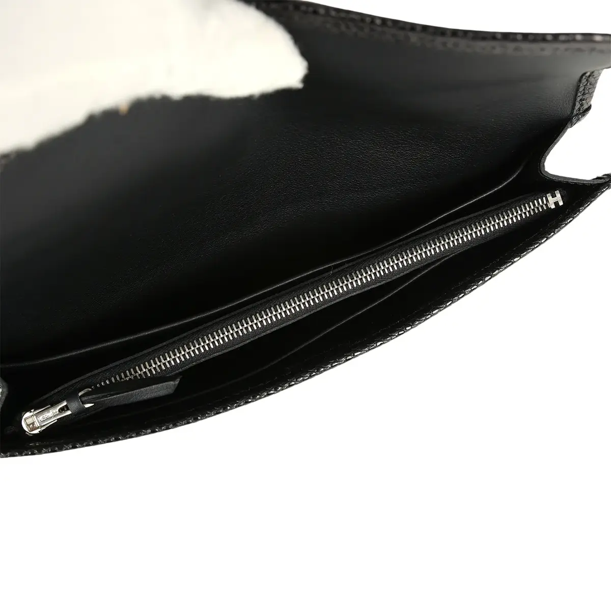HERMÈS Pre-owned Hermes Jige Duo Clutch Touch Black Swift, Varanus Niloticus Lizard Touch Palladium Hardware | Thumbnail 9 HERMÈS Pre-owned Hermes Jige Duo Clutch Touch Black Swift, Varanus Niloticus Lizard Touch Palladium Hardware | Thumbnail 9