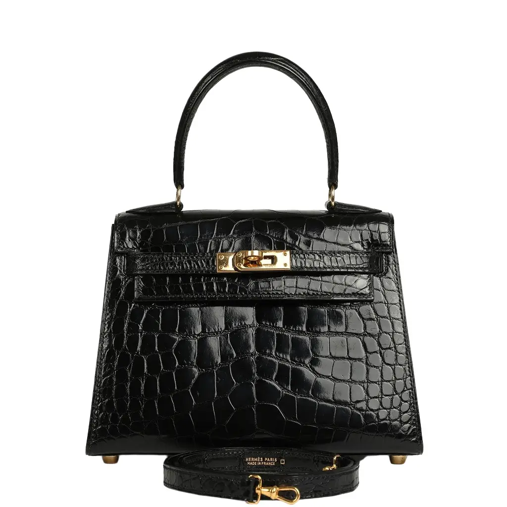 HERMÈS Vintage Hermes Kelly Sellier 20 Black Shiny Alligator Mississippiensis Gold Hardware | Image 1 HERMÈS Vintage Hermes Kelly Sellier 20 Black Shiny Alligator Mississippiensis Gold Hardware | Image 1