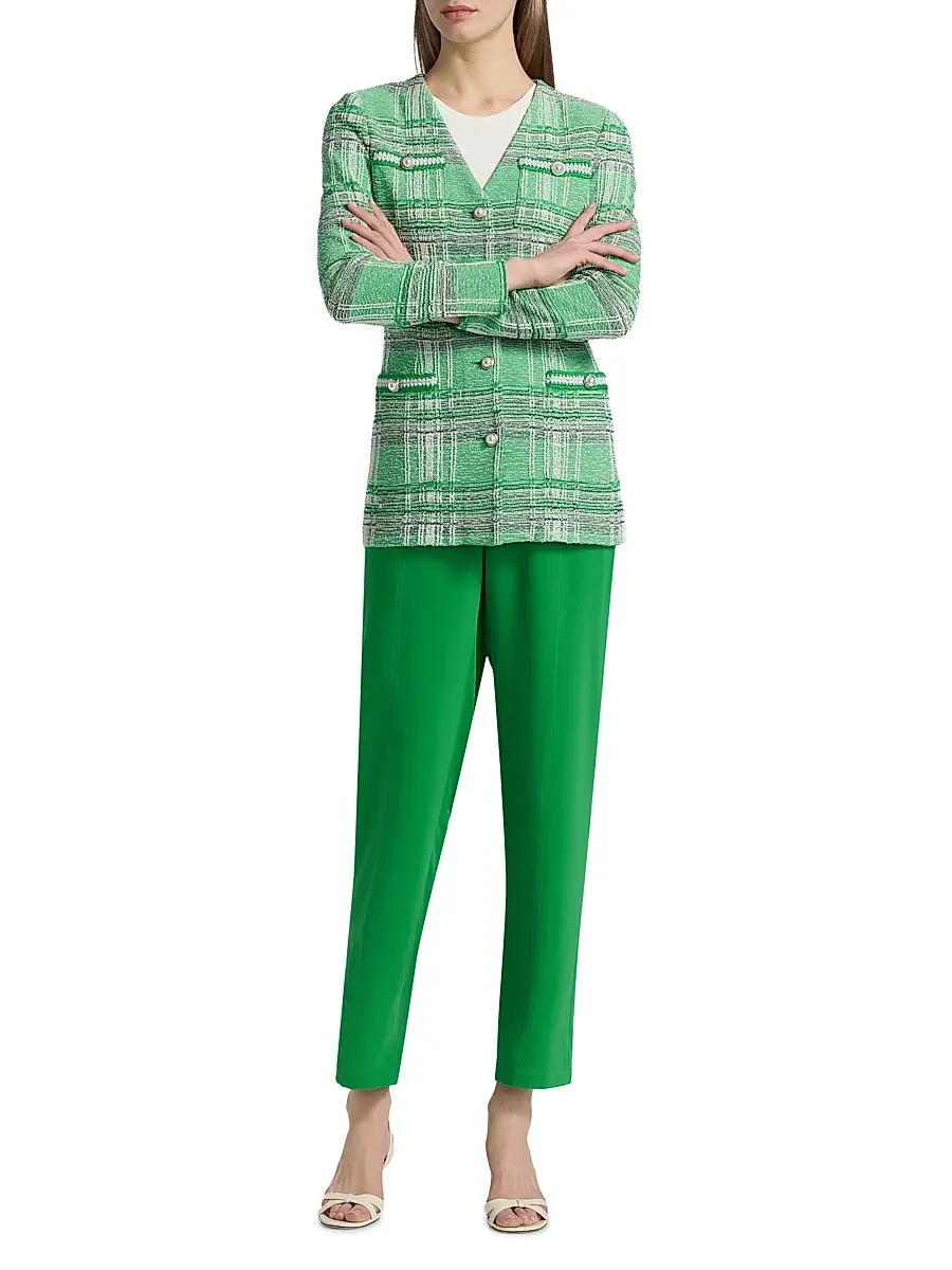 Misook Women's Tailored Crochet Plaid Blazer | Thumbnail 2 Misook Women's Tailored Crochet Plaid Blazer | Thumbnail 2