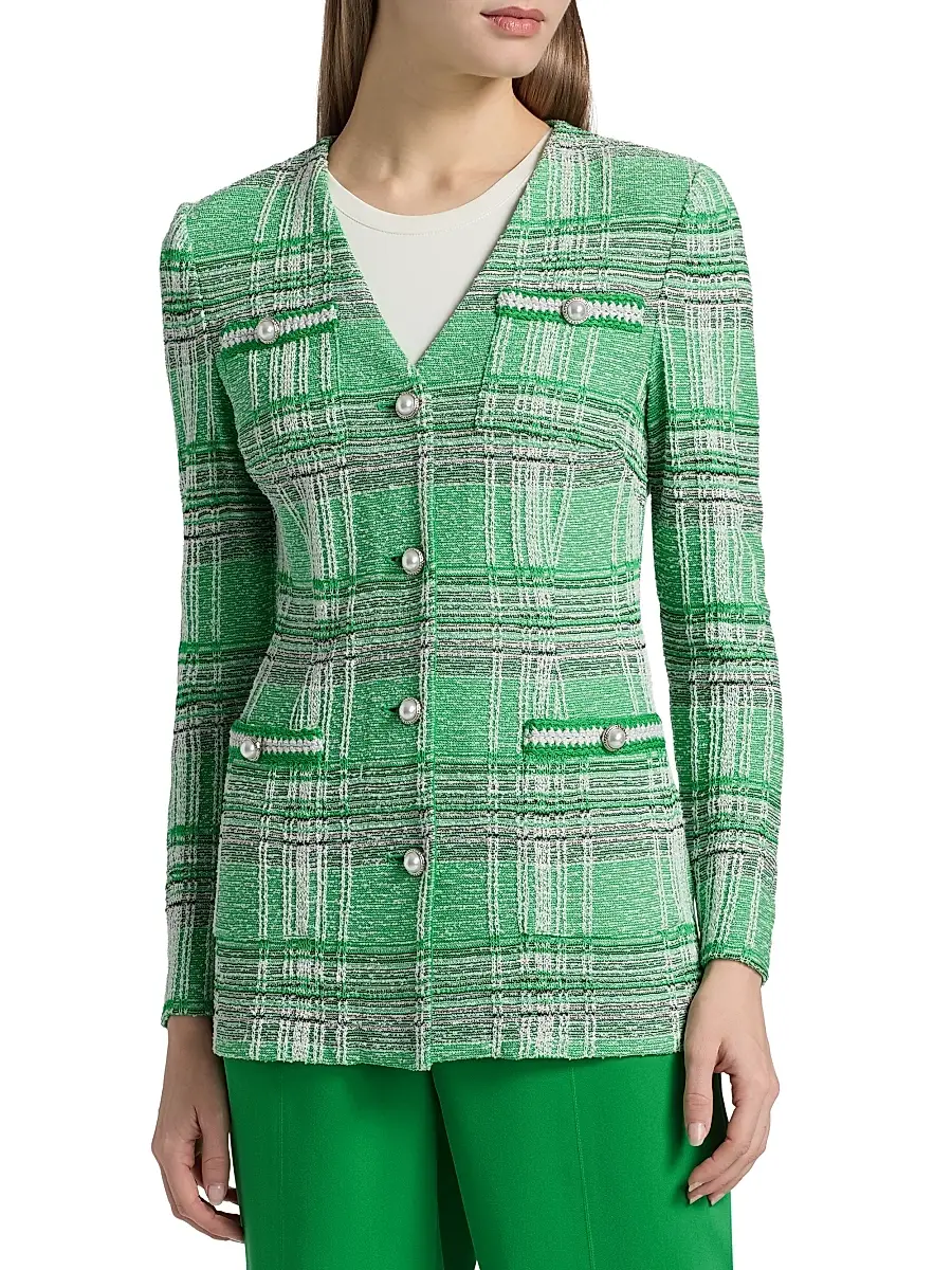 Misook Women's Tailored Crochet Plaid Blazer | Thumbnail 3 Misook Women's Tailored Crochet Plaid Blazer | Thumbnail 3