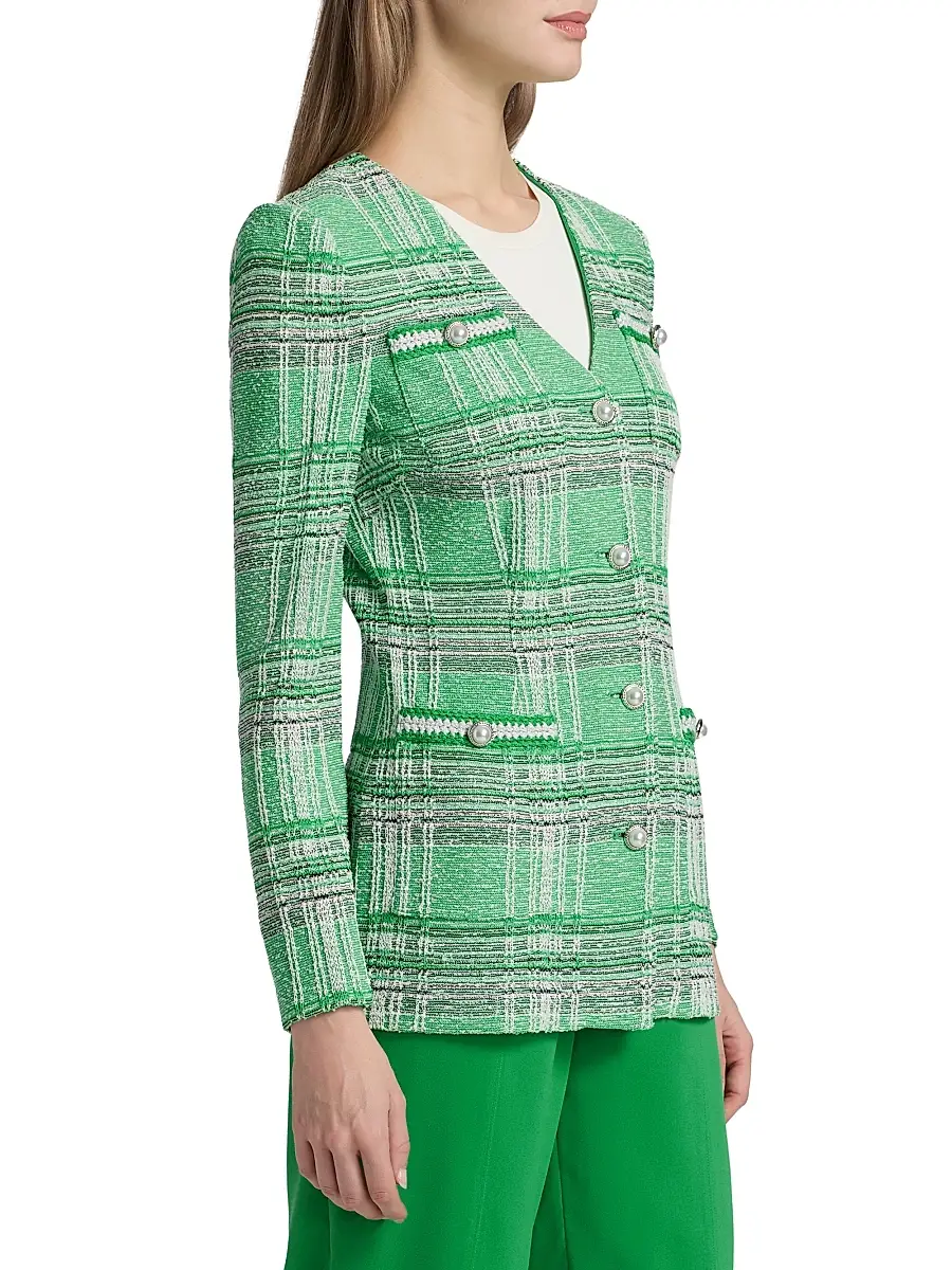 Misook Women's Tailored Crochet Plaid Blazer | Thumbnail 4 Misook Women's Tailored Crochet Plaid Blazer | Thumbnail 4
