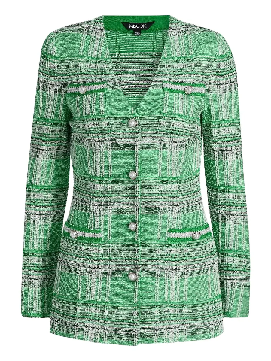 Misook Women's Tailored Crochet Plaid Blazer