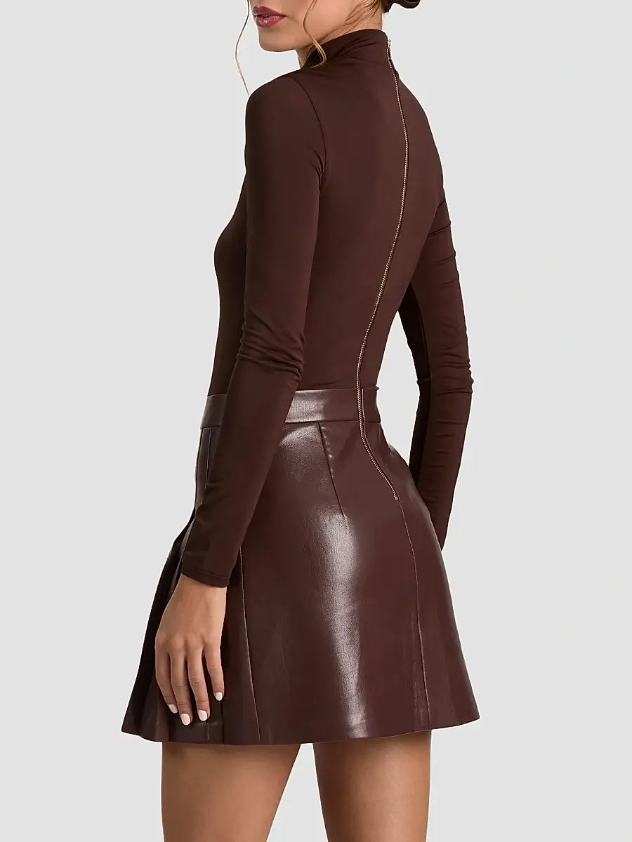 Alice + Olivia Women's Chara Mixed-Media Pleated-Skirt Mini Dress | Thumbnail 3 Alice + Olivia Women's Chara Mixed-Media Pleated-Skirt Mini Dress | Thumbnail 3