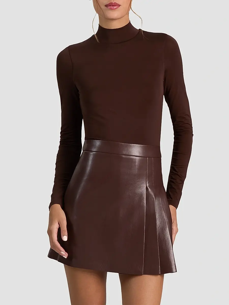 Alice + Olivia Women's Chara Mixed-Media Pleated-Skirt Mini Dress | Thumbnail 4 Alice + Olivia Women's Chara Mixed-Media Pleated-Skirt Mini Dress | Thumbnail 4
