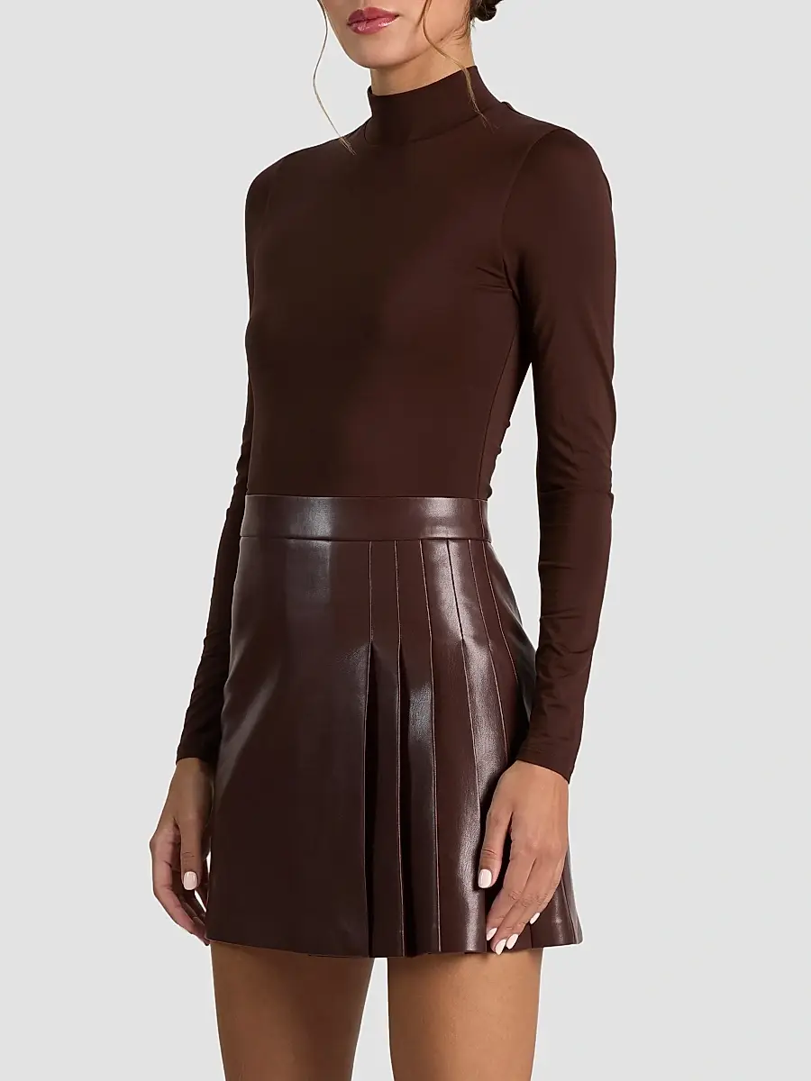 Alice + Olivia Women's Chara Mixed-Media Pleated-Skirt Mini Dress | Thumbnail 5 Alice + Olivia Women's Chara Mixed-Media Pleated-Skirt Mini Dress | Thumbnail 5