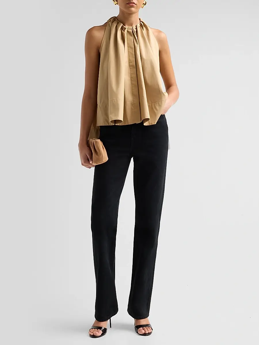 Co Women's Gathered High-Low Cotton Poplin Top | Thumbnail 2 Co Women's Gathered High-Low Cotton Poplin Top | Thumbnail 2
