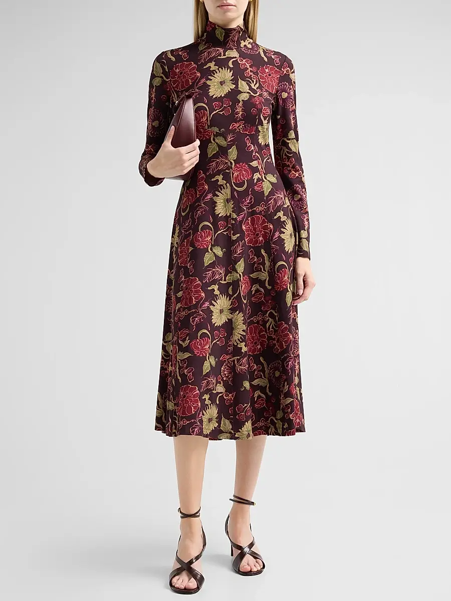 TANYA TAYLOR Women's Thea Floral A-Line Midi Dress | Thumbnail 2