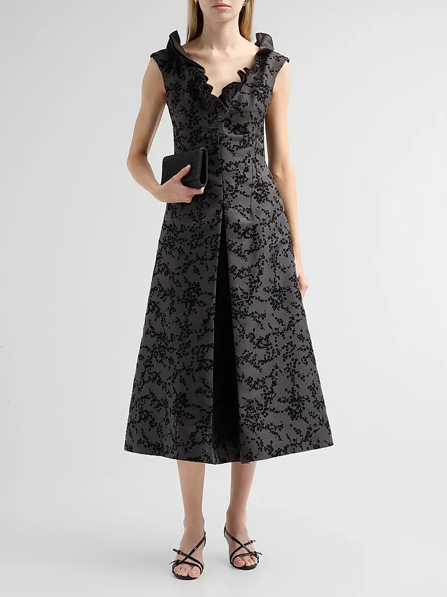 Alberta Ferretti Women's Flocked Floral Radzmir Midi Dress | Thumbnail 2 Alberta Ferretti Women's Flocked Floral Radzmir Midi Dress | Thumbnail 2