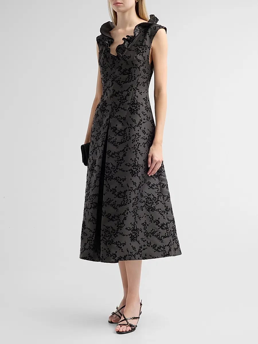 Alberta Ferretti Women's Flocked Floral Radzmir Midi Dress | Thumbnail 4 Alberta Ferretti Women's Flocked Floral Radzmir Midi Dress | Thumbnail 4