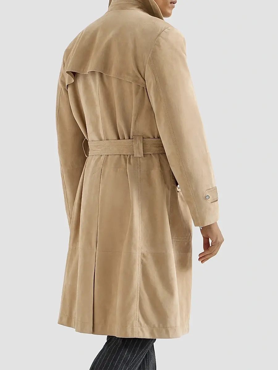 Brunello Cucinelli Men's Suede Motorcycle Trenchcoat with Nappa Leather Inserts | Thumbnail 4 Brunello Cucinelli Men's Suede Motorcycle Trenchcoat with Nappa Leather Inserts | Thumbnail 4