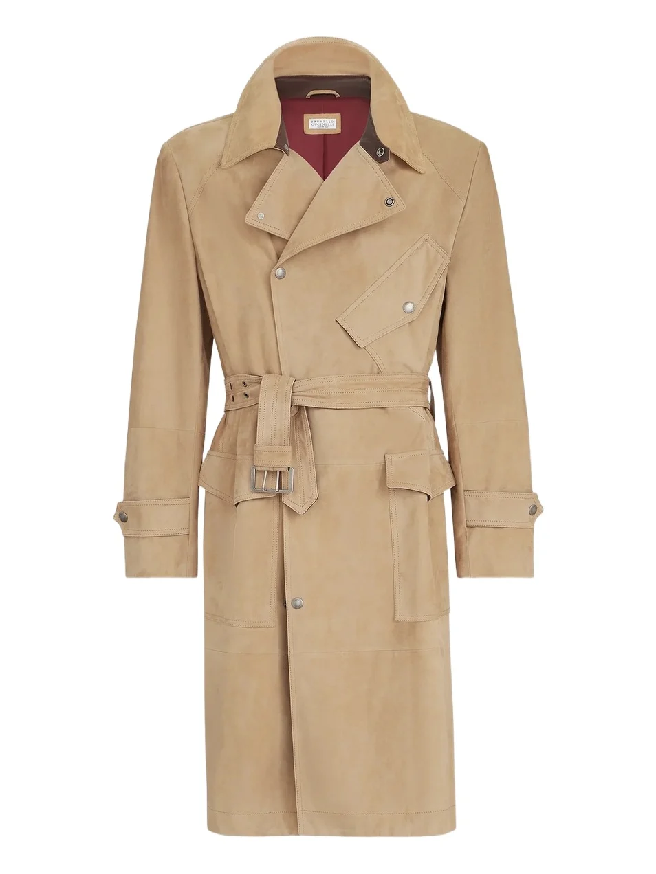 Brunello Cucinelli Men's Suede Motorcycle Trenchcoat with Nappa Leather Inserts