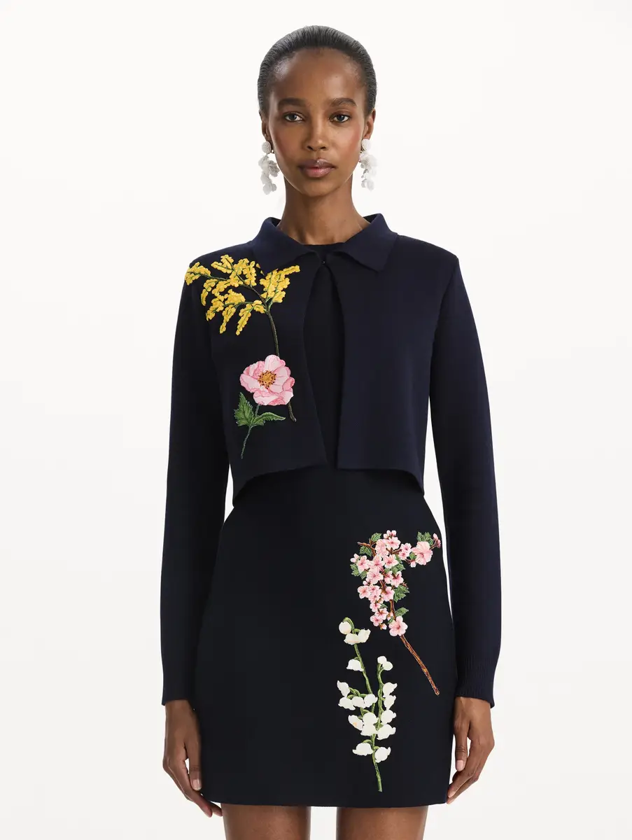Oscar de la Renta Mixed Botanical Cropped Jacket | Thumbnail 2 Oscar de la Renta Mixed Botanical Cropped Jacket | Thumbnail 2