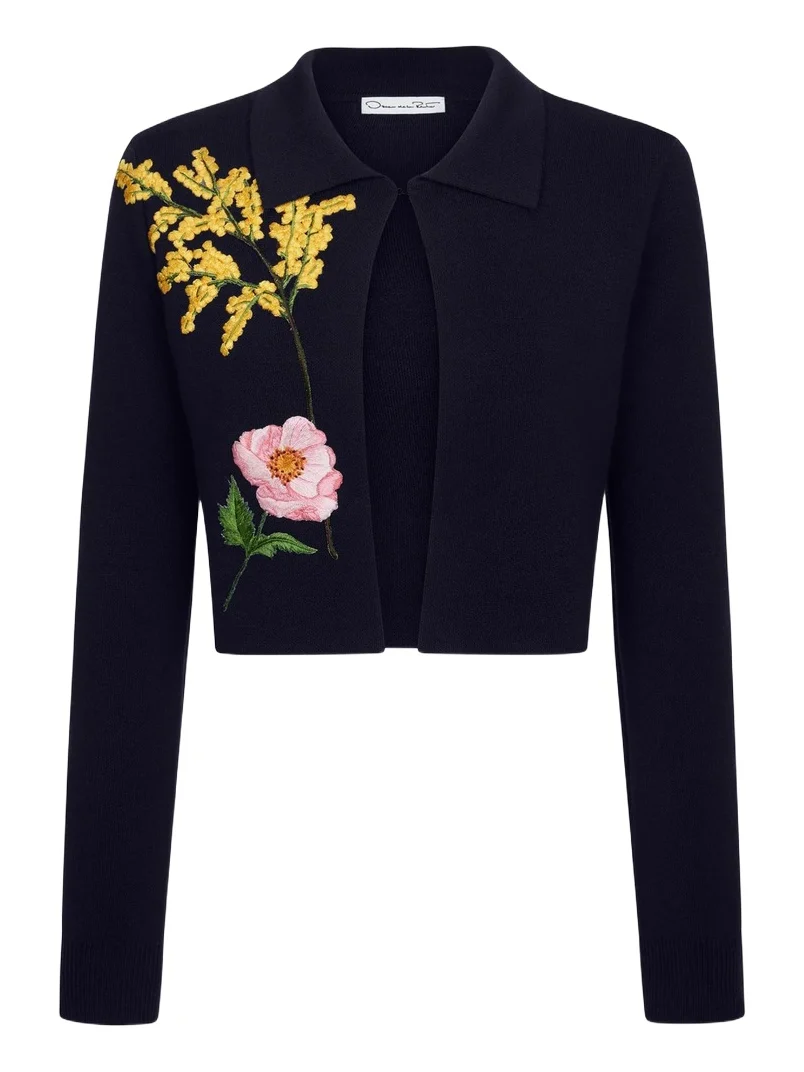 Oscar de la Renta Mixed Botanical Cropped Jacket