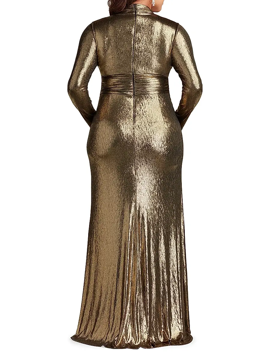 Tadashi Shoji Women's Plus Metallic Jersey V-Neck Gown | Thumbnail 4