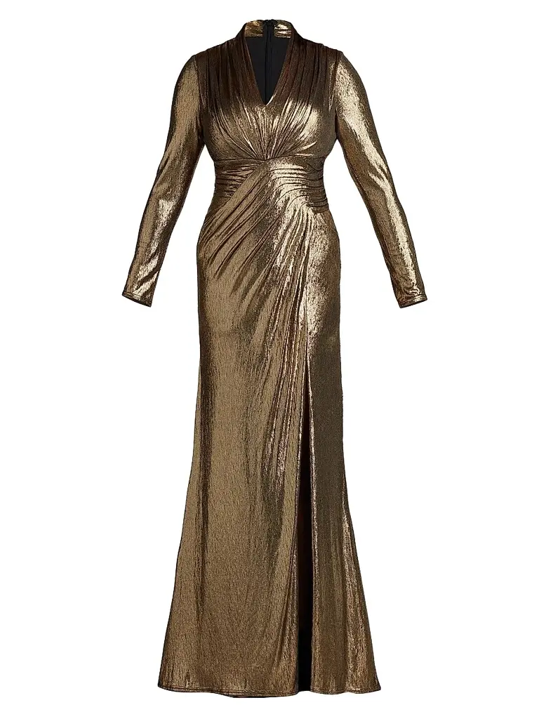 Tadashi Shoji Women's Plus Metallic Jersey V-Neck Gown