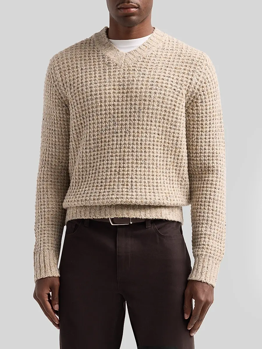 Vince Men's Waffle Donegal V-Neck Sweater | Thumbnail 4 Vince Men's Waffle Donegal V-Neck Sweater | Thumbnail 4