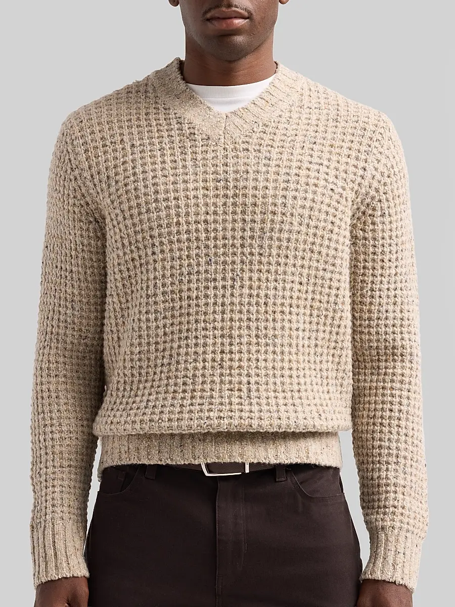 Vince Men's Waffle Donegal V-Neck Sweater | Thumbnail 5 Vince Men's Waffle Donegal V-Neck Sweater | Thumbnail 5