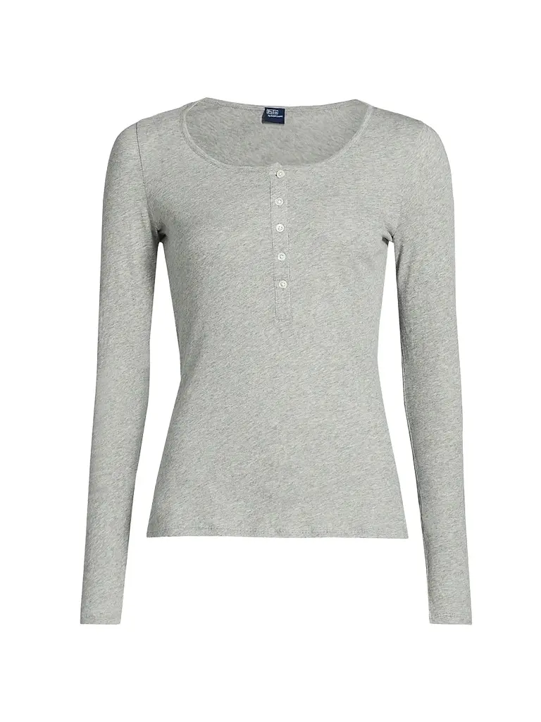 Polo Ralph Lauren Women's Long & Lean Henley Shirt - Heather Grey | Image 1 Polo Ralph Lauren Women's Long & Lean Henley Shirt - Heather Grey | Image 1