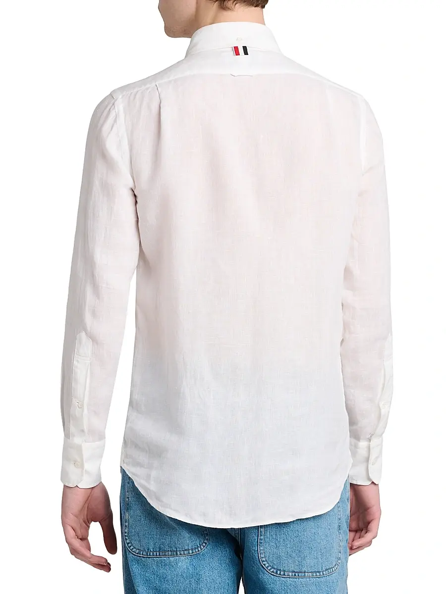 Thom Browne Men's Engineered 4-Bar Linen Straight-Fit Shirt | Thumbnail 5 Thom Browne Men's Engineered 4-Bar Linen Straight-Fit Shirt | Thumbnail 5