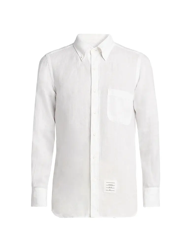Thom Browne Men's Engineered 4-Bar Linen Straight-Fit Shirt - White | Image 1 Thom Browne Men's Engineered 4-Bar Linen Straight-Fit Shirt - White | Image 1