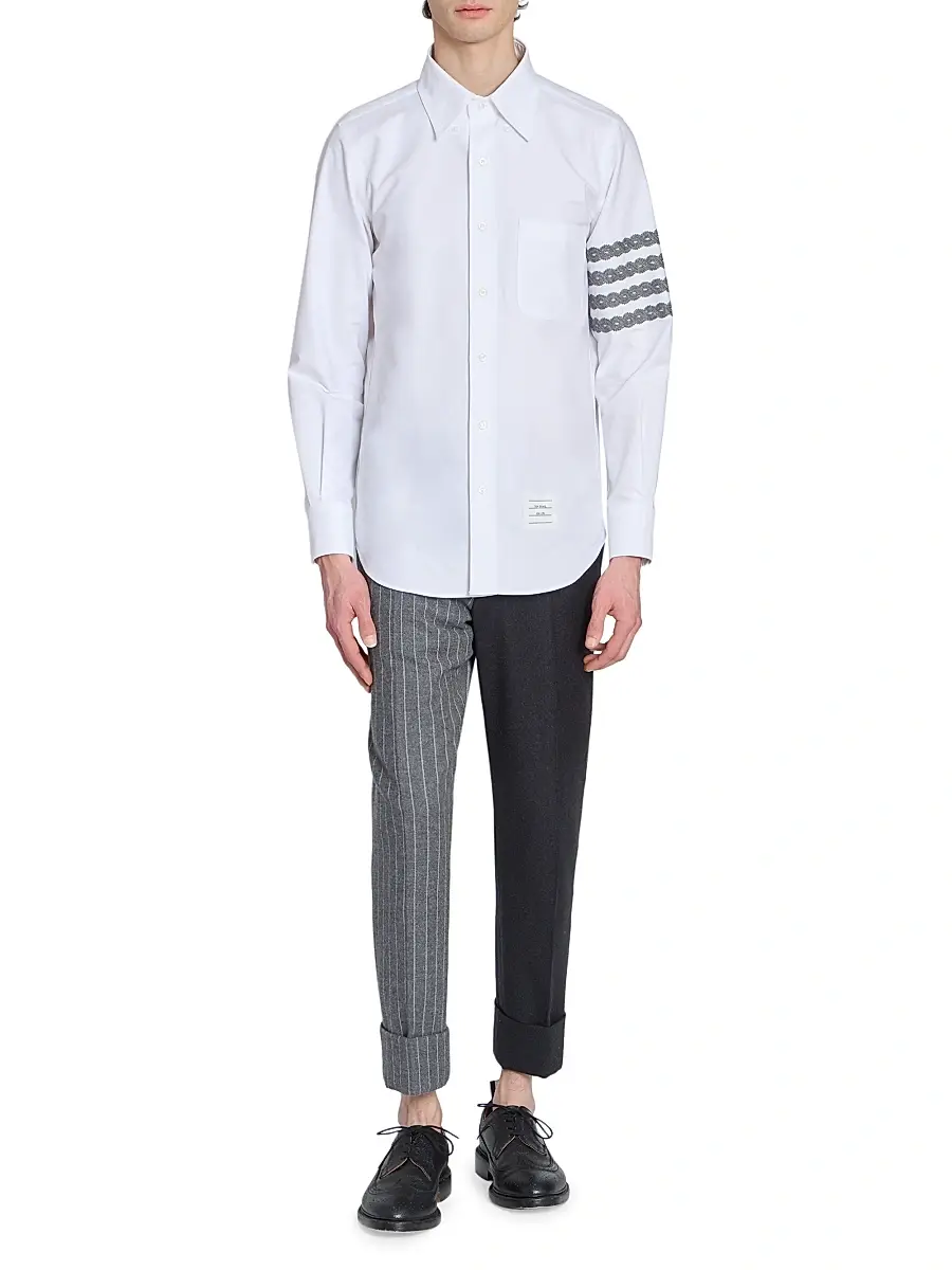 Thom Browne Men's Unraveling Cable 4-Bar Straight-Fit Oxford Shirt | Thumbnail 2