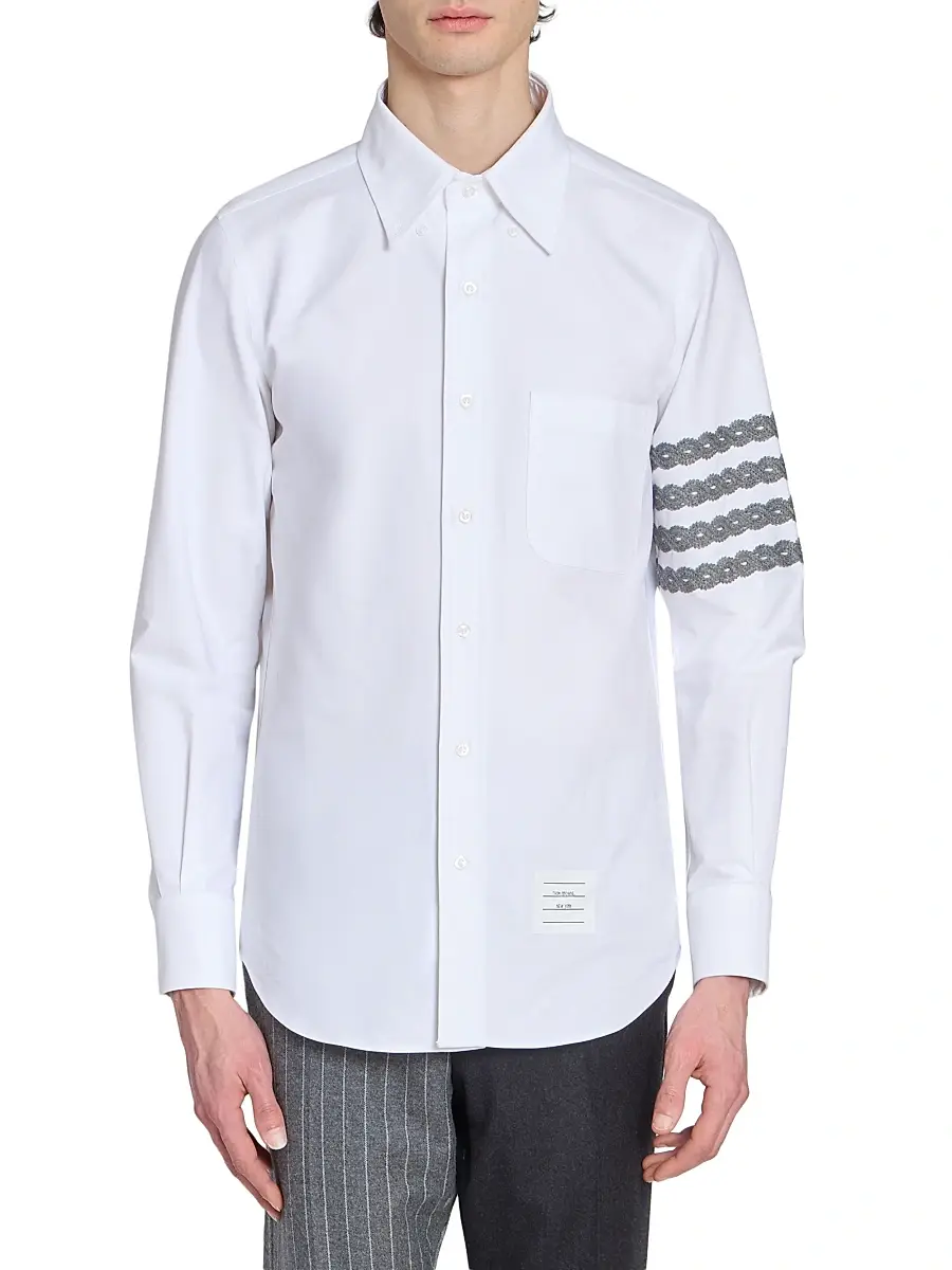 Thom Browne Men's Unraveling Cable 4-Bar Straight-Fit Oxford Shirt | Thumbnail 3